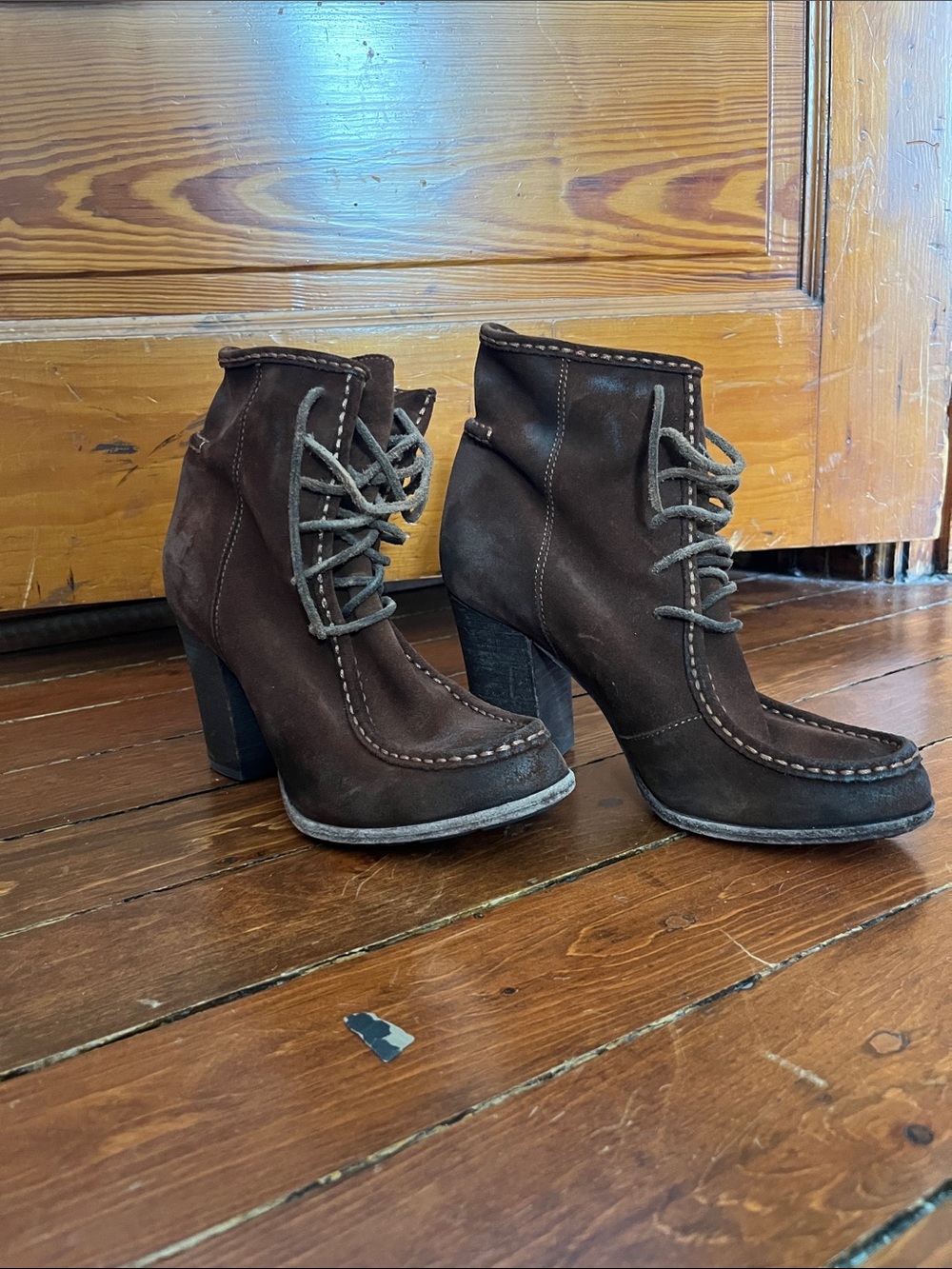 Frye Dark Brown Suede Lace-Up Heel Boots